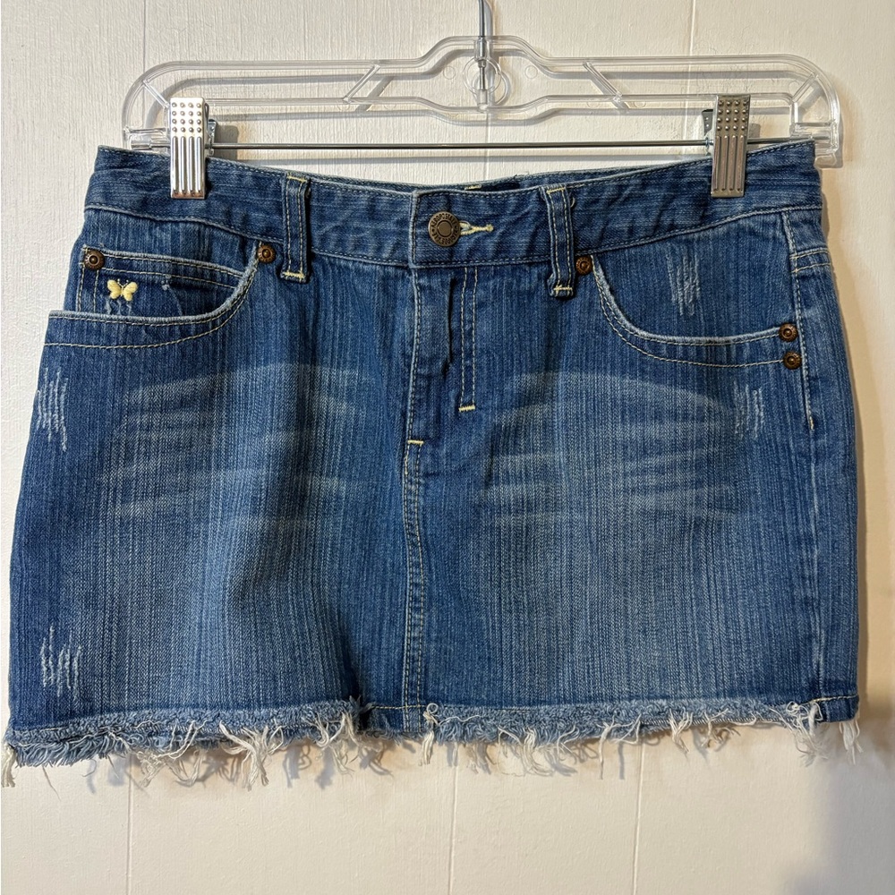 Aeropostale Blue Denim Mini Skirt with Frayed Hem